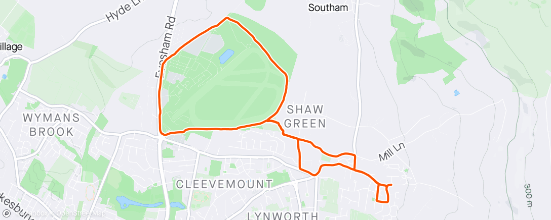 Map of the activity, Recovery run around the racecourse