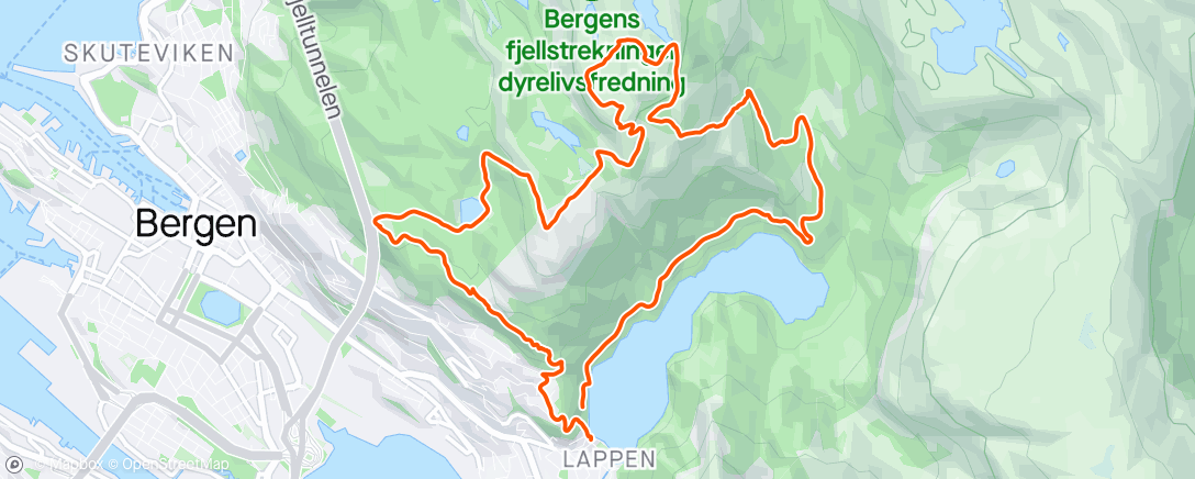 Mapa de la actividad (Blåmannen - Fjellhytten og ned til en liten øl på Fløyen)