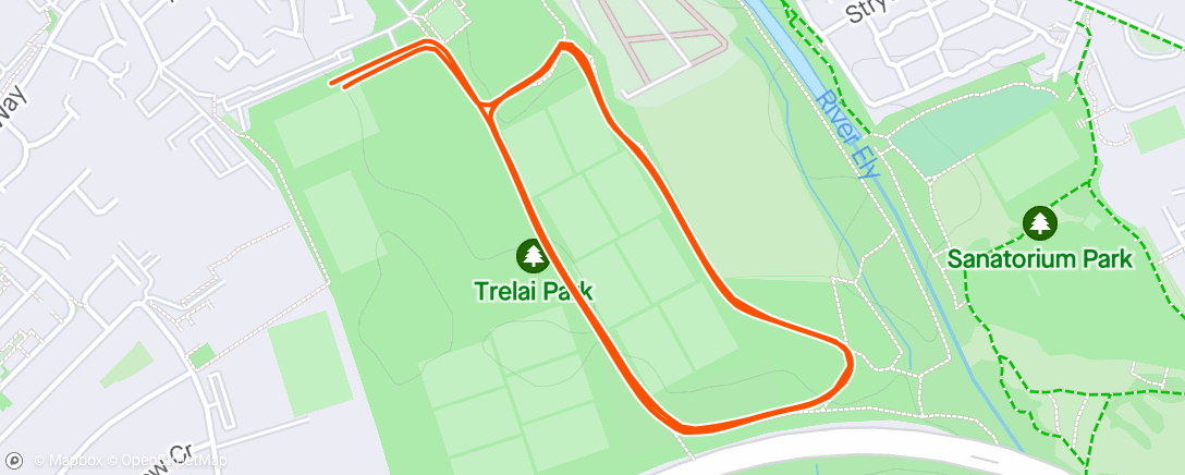 Map of the activity, Trelai parkrun - usual frustration of it being at least 150m long 🙄