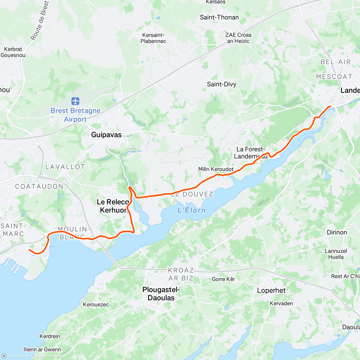 Map of the activity, Retour velotaf bord d'Elorn et un peu de lecture en arrivant te