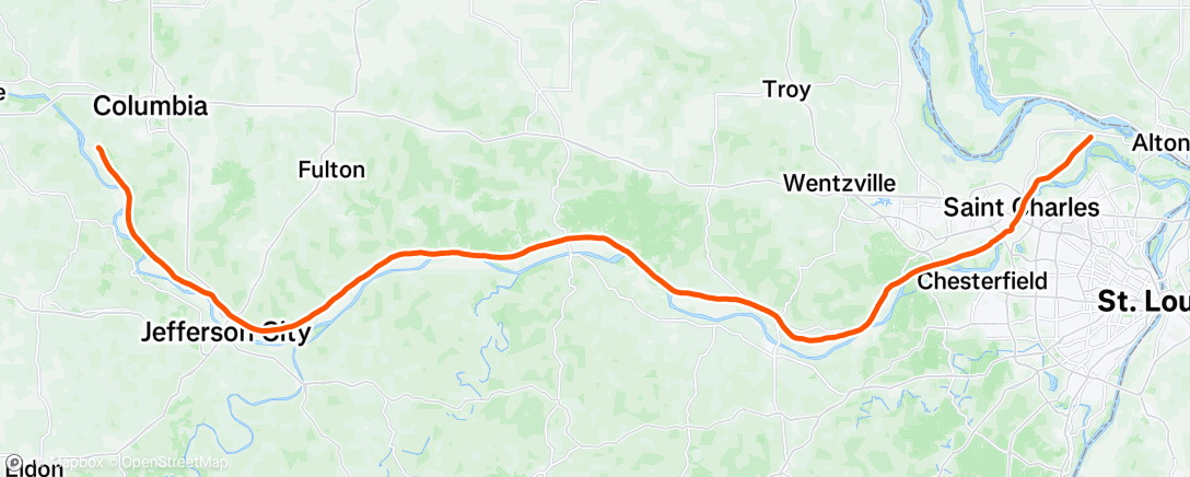 Map of the activity, Misadventures through the night on the Katy trail