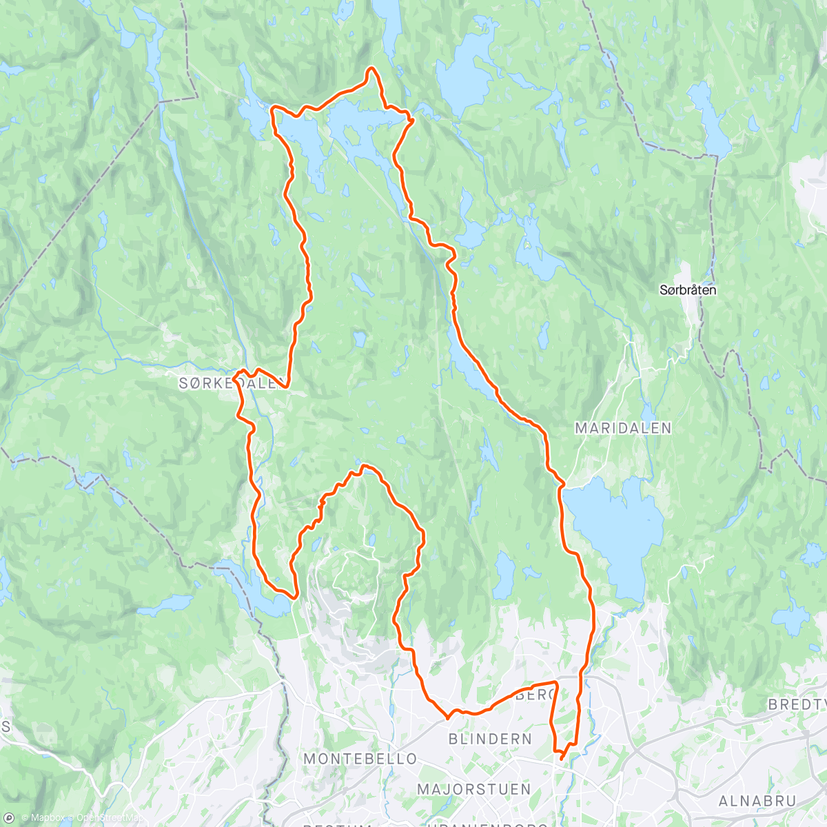 Mapa da atividade, Lunch Ride - Sagene-Kikut-Sørkedalen-Bogstad-Tryvannstua-Sagene... 🌤🚴‍♂️😎
Stikker'n Bogstad-Tryvannstua var ikke et sjakktrekk - skiløype på toppen Wyller til Stua gitt! 🤣
