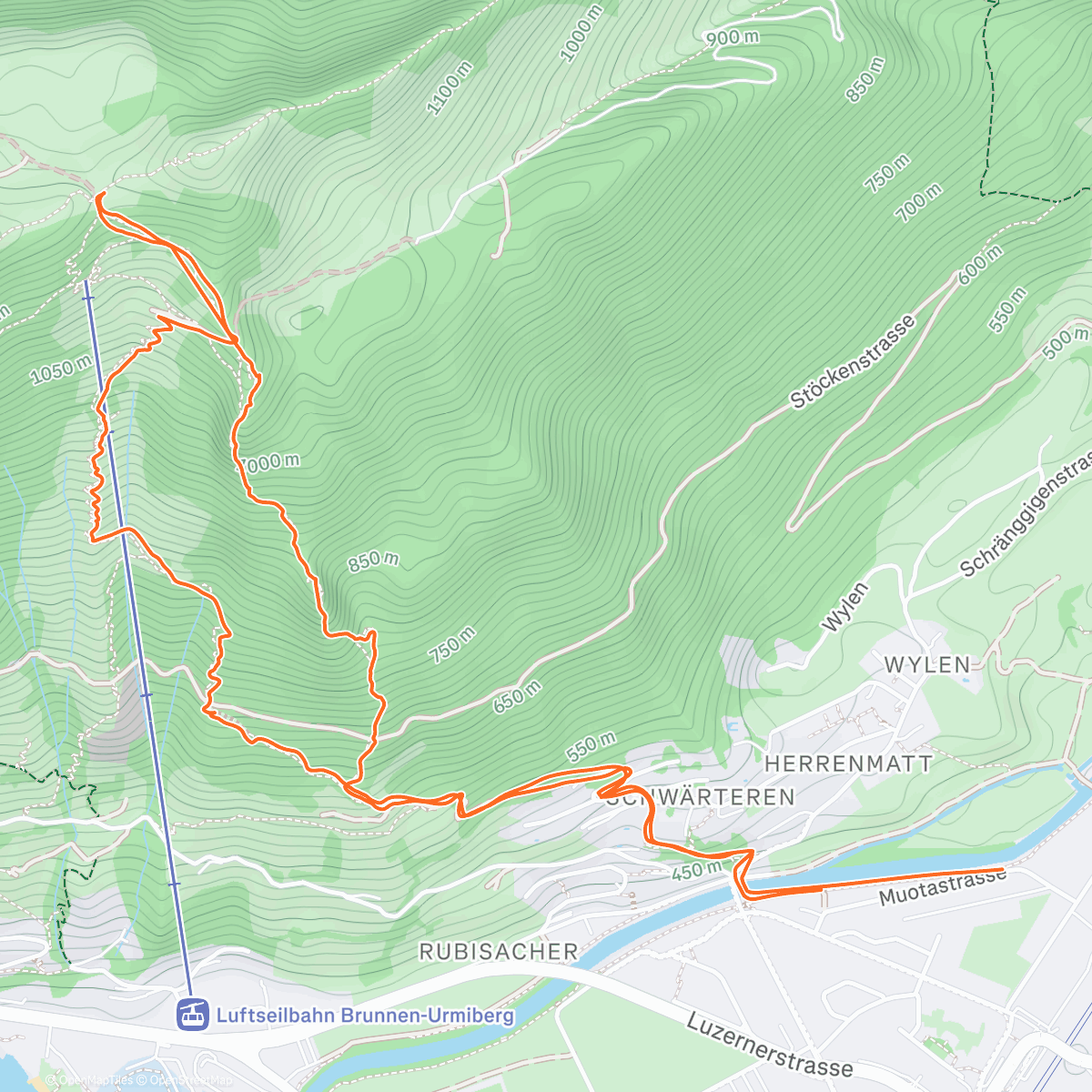 Map of the activity, Urmiberg Mittags Trailrun Brunnen