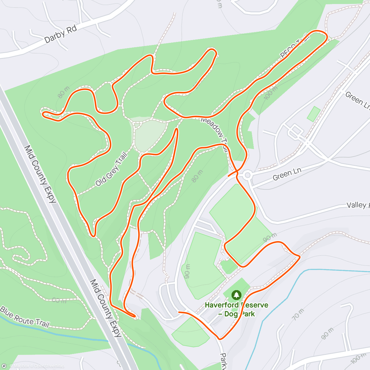 Map of the activity, Trail jog