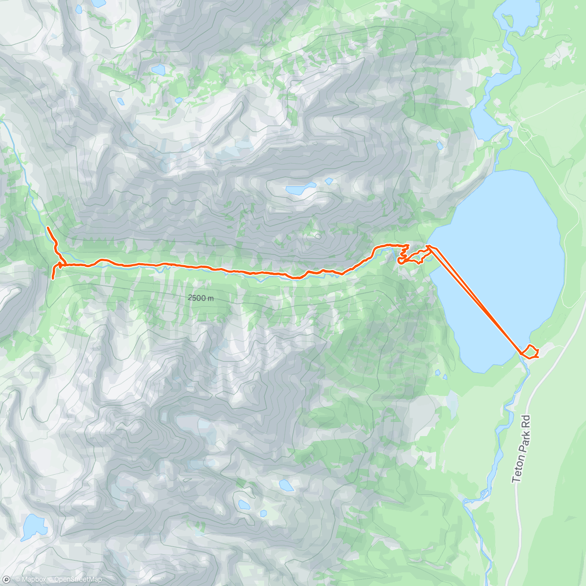 Map of the activity, Cascade Canyon hike, Teton National Park.
