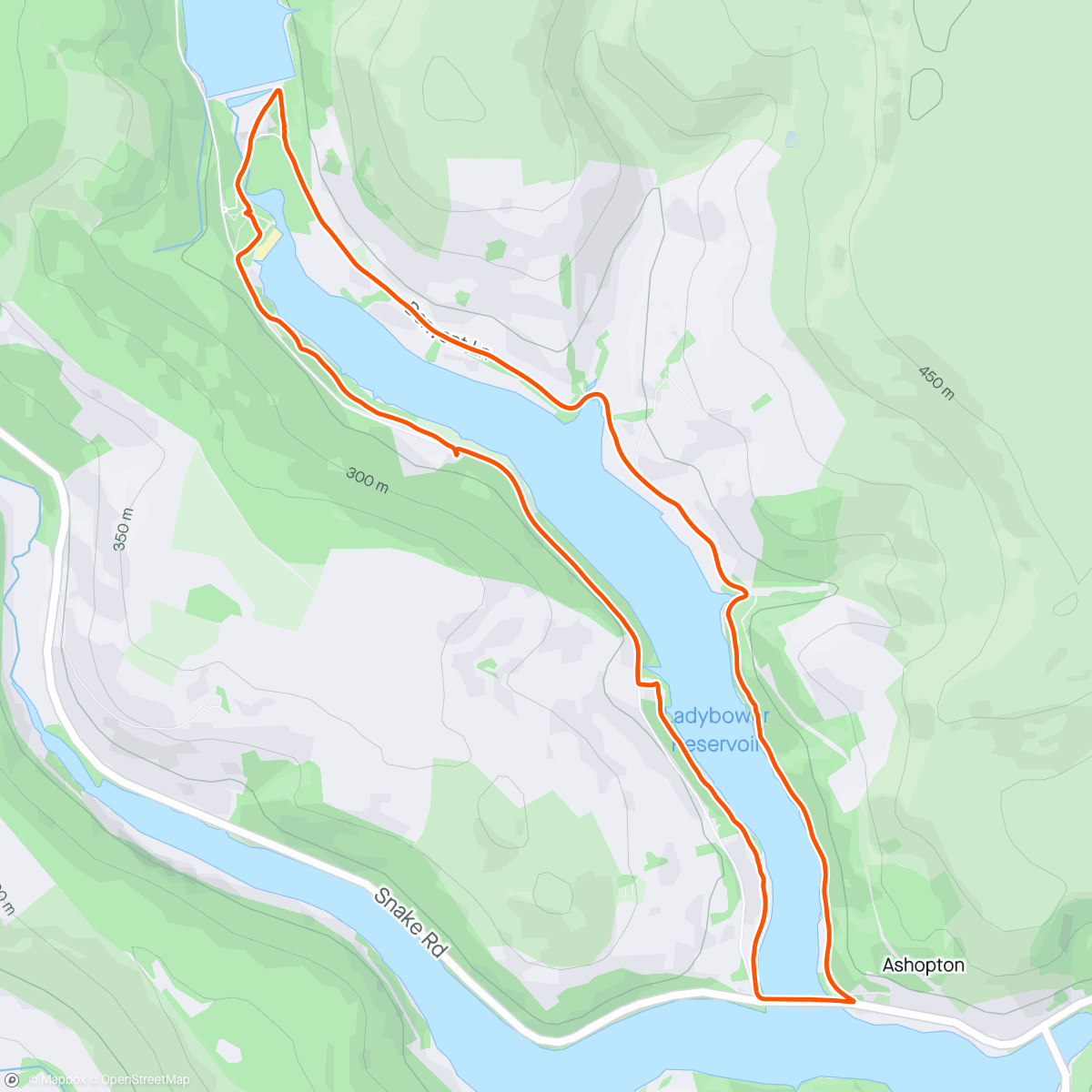 Map of the activity, Ladybower/Derwent dam