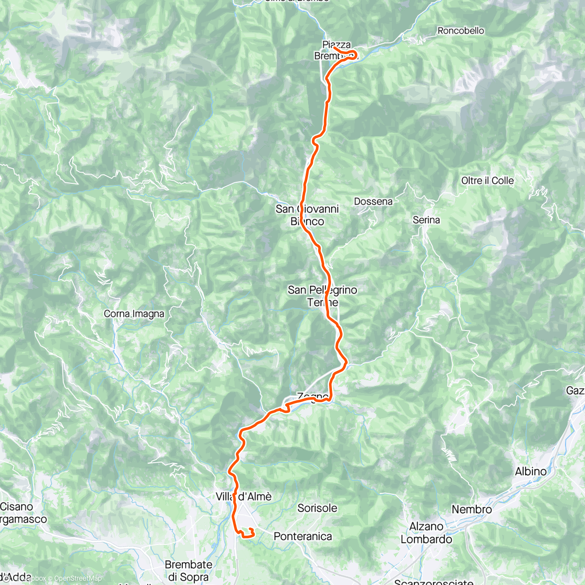 Map of the activity, Ciclabile Val Brembana - Giu