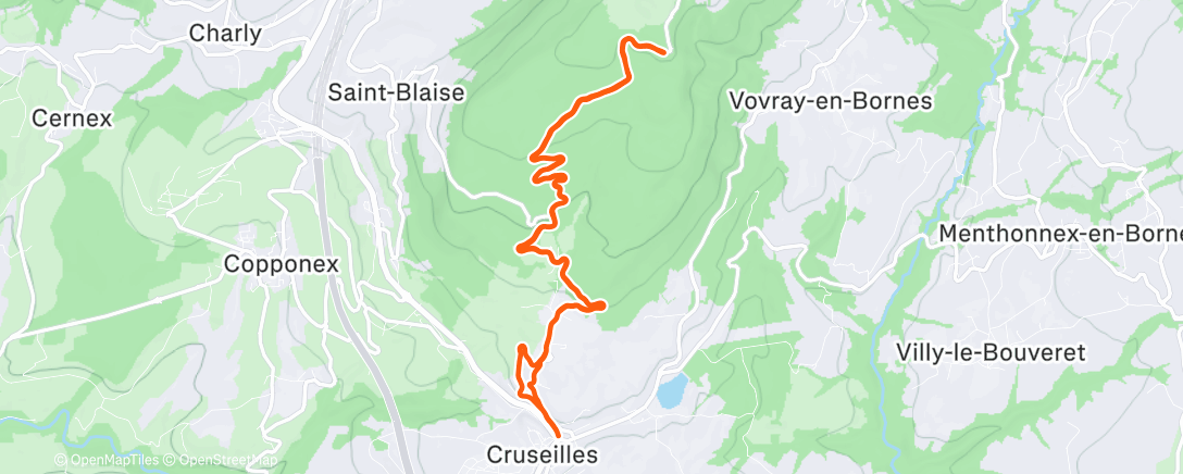 Map of the activity, Tempo 3x8’ en montée et 1x8 en descente. 2’ repos en descente.