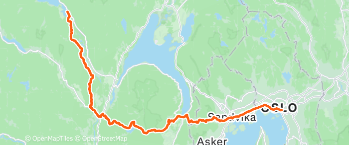 Route map of Krødsherad to Oslo