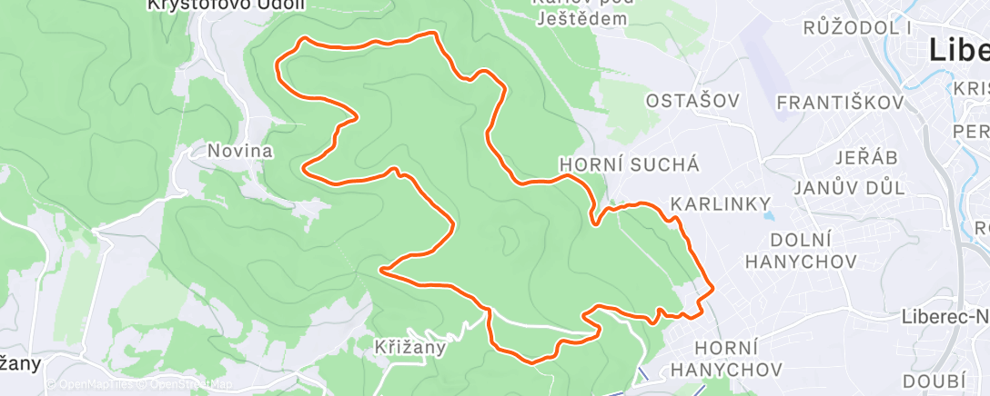 Map of the activity, Liberec - nad Kryštofák