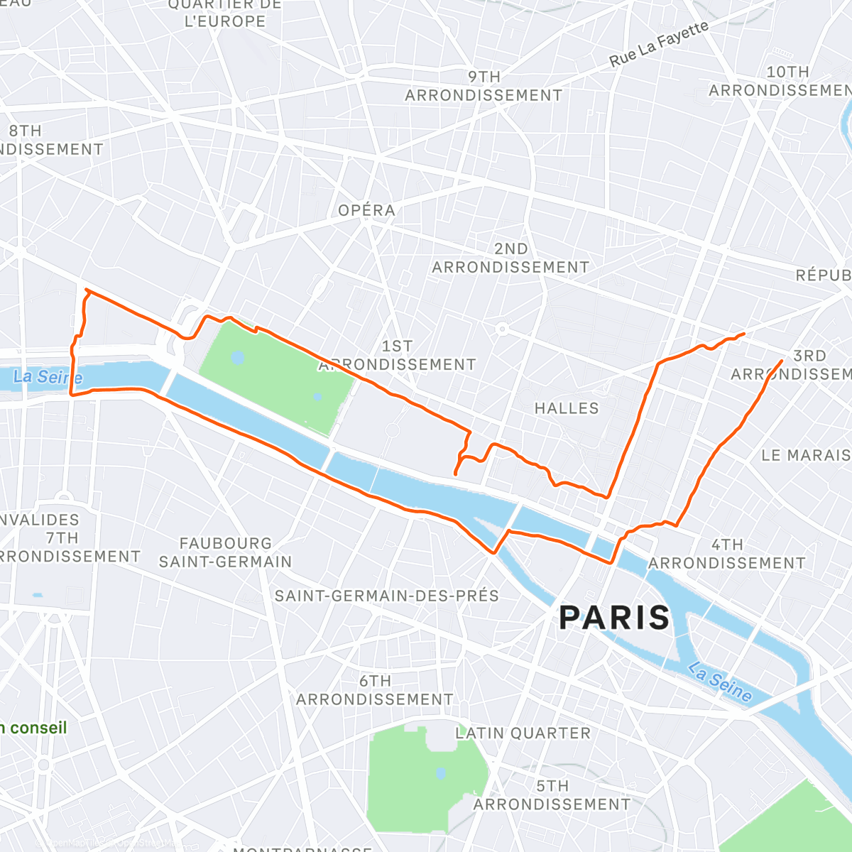 Map of the activity, Paris run