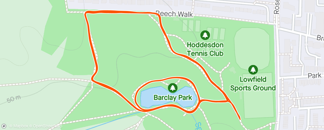 Map of the activity, Barclay Parkrun
