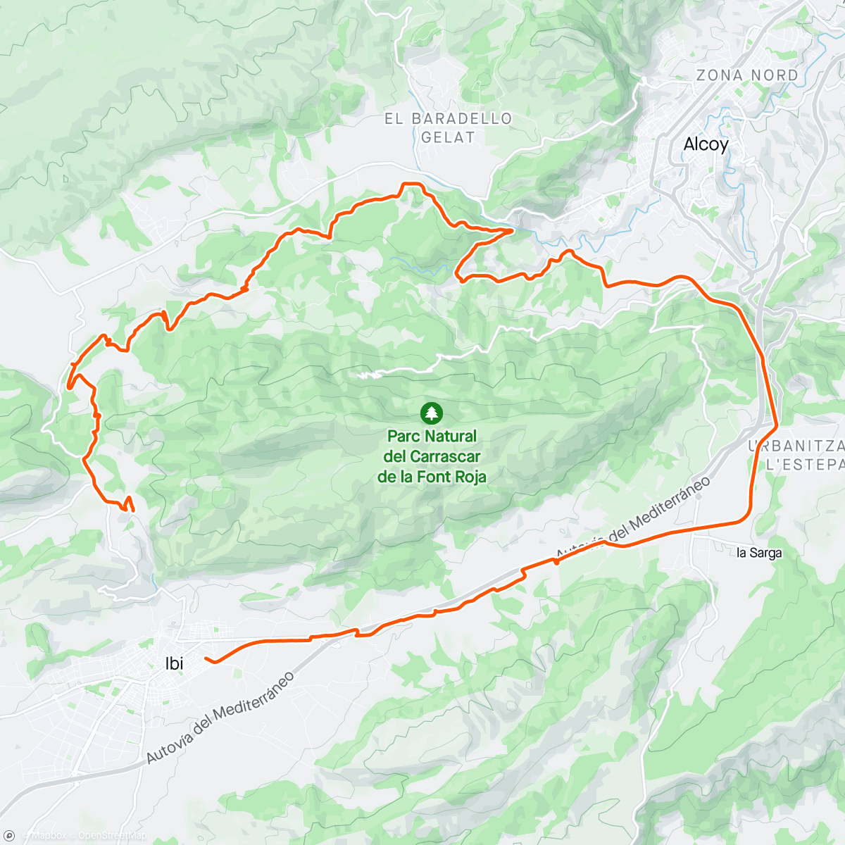 アクティビティ「Rodeando el Parque Natural de la Font Roja」の地図