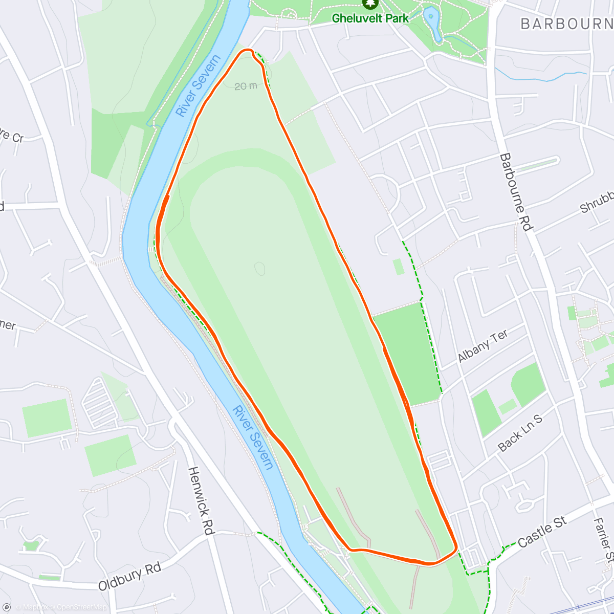 Map of the activity, Worcester Pitchcroft Parkrun