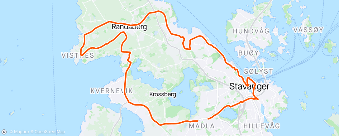 Map of the activity, Randaberg loop - windy ride