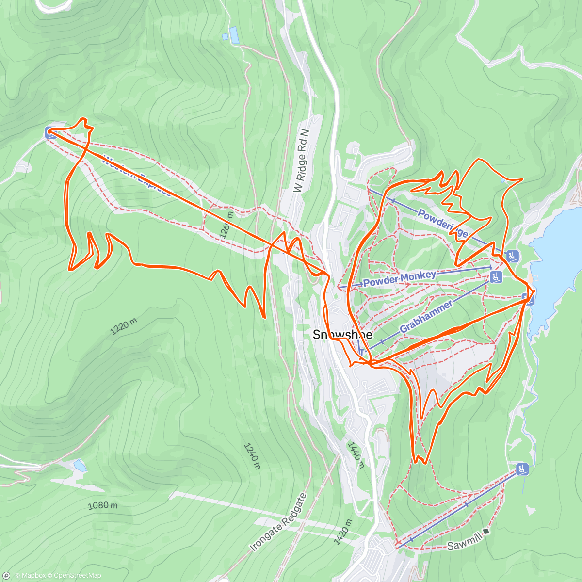Map of the activity, Sloppy Day at Snowshoe!