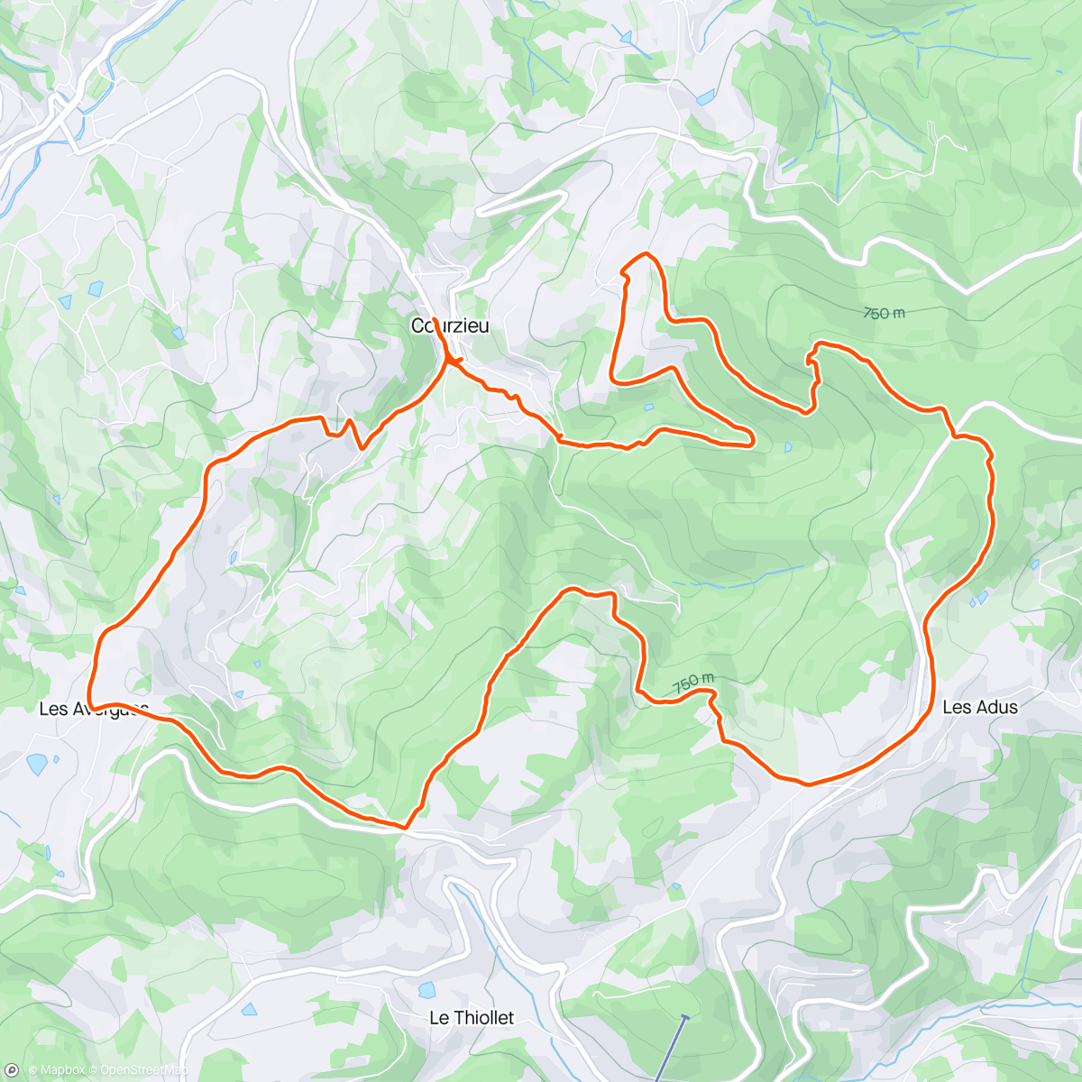 Map of the activity, Courzieu : parcours trail « le fantôme »