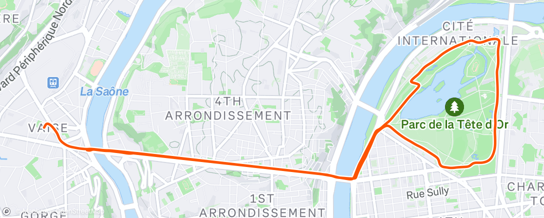 Map of the activity, Course à pied le midi
