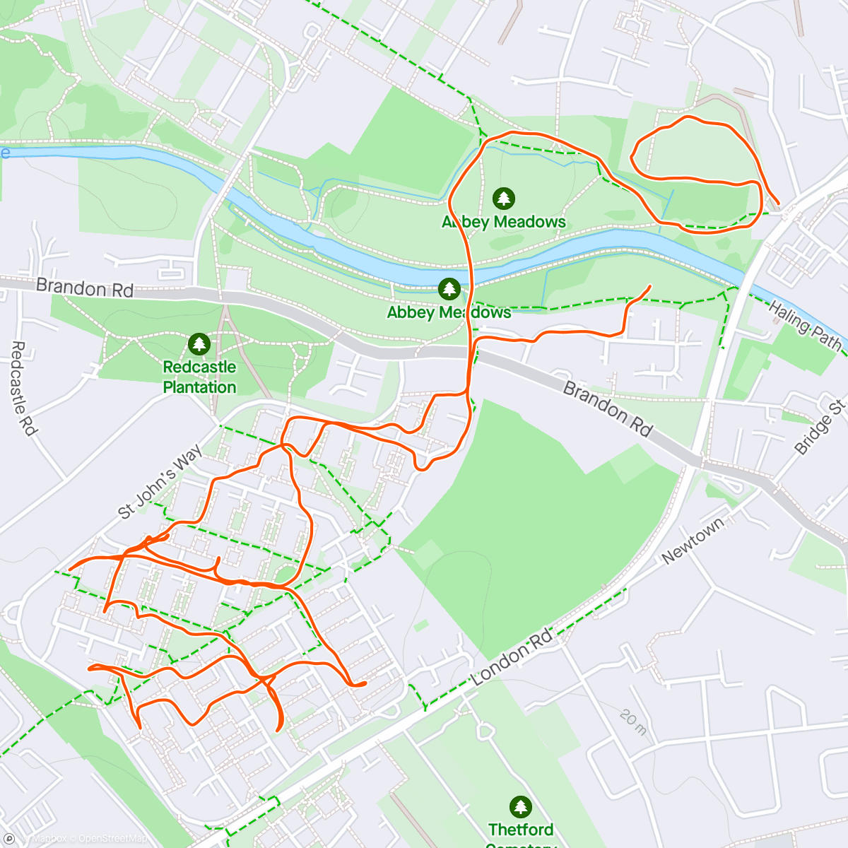Map of the activity, Thetford Urban Orienteering 👍😁