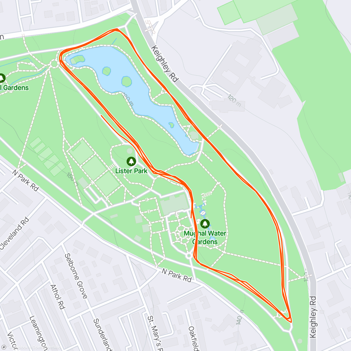 Map of the activity, Lister Park parkrun