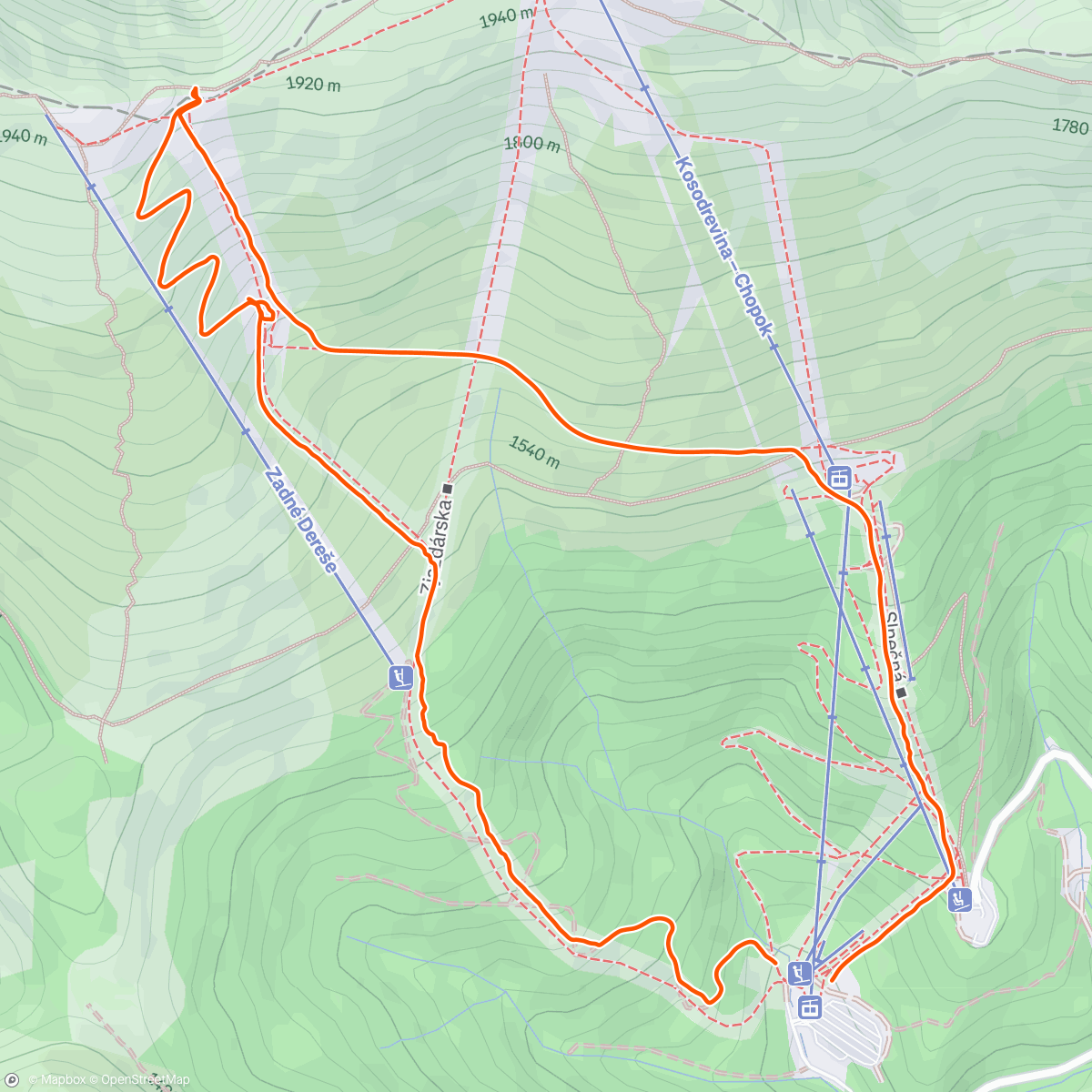Map of the activity, Skialp Krupova-sedlo pod Deresmi a spat