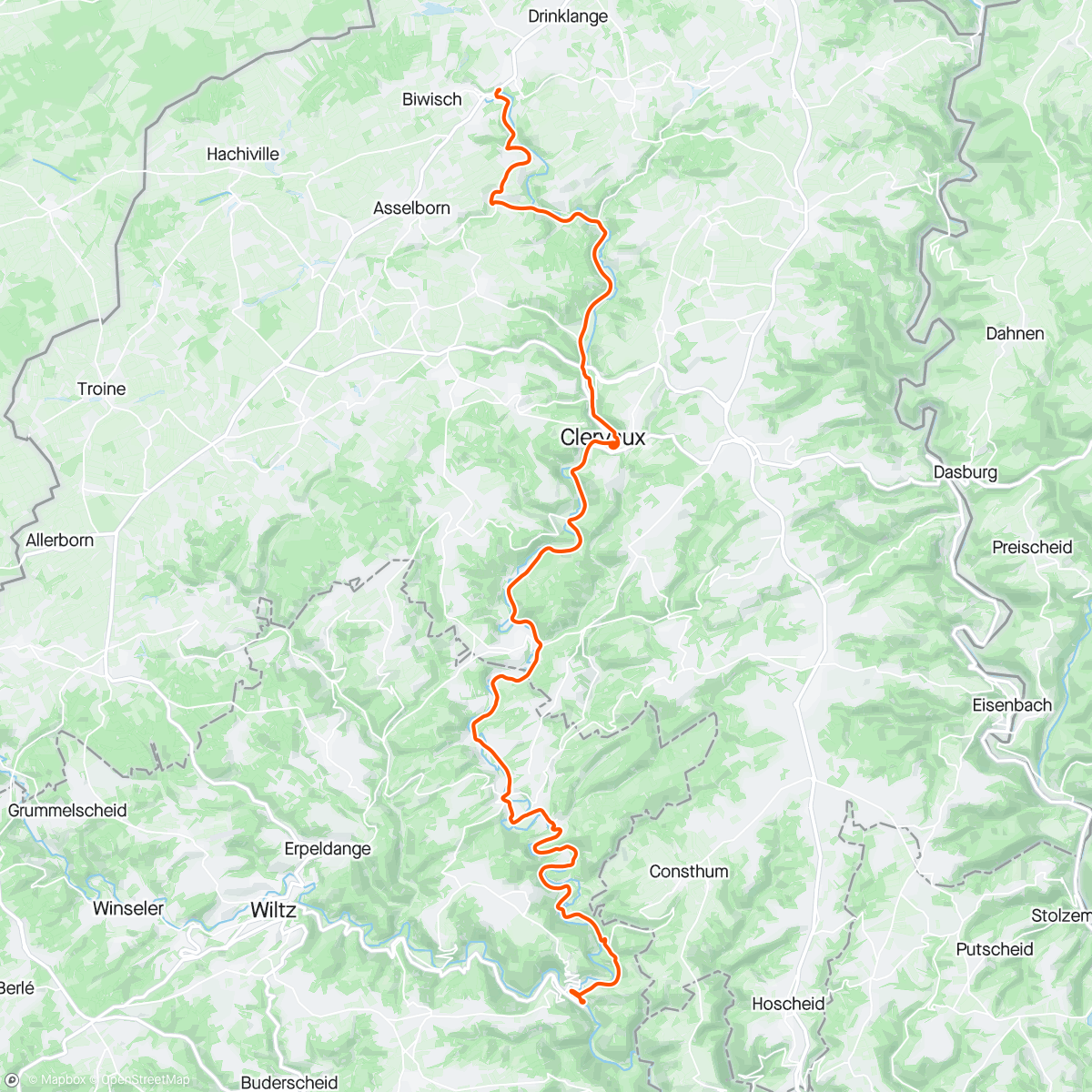 Mapa de la actividad, Vennbahn route: Troisvierges - Clervaux - Kautenbach