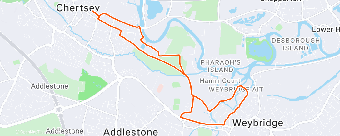 Map of the activity, Chertsey Meads, Thames Lock and Caravan Park Loop