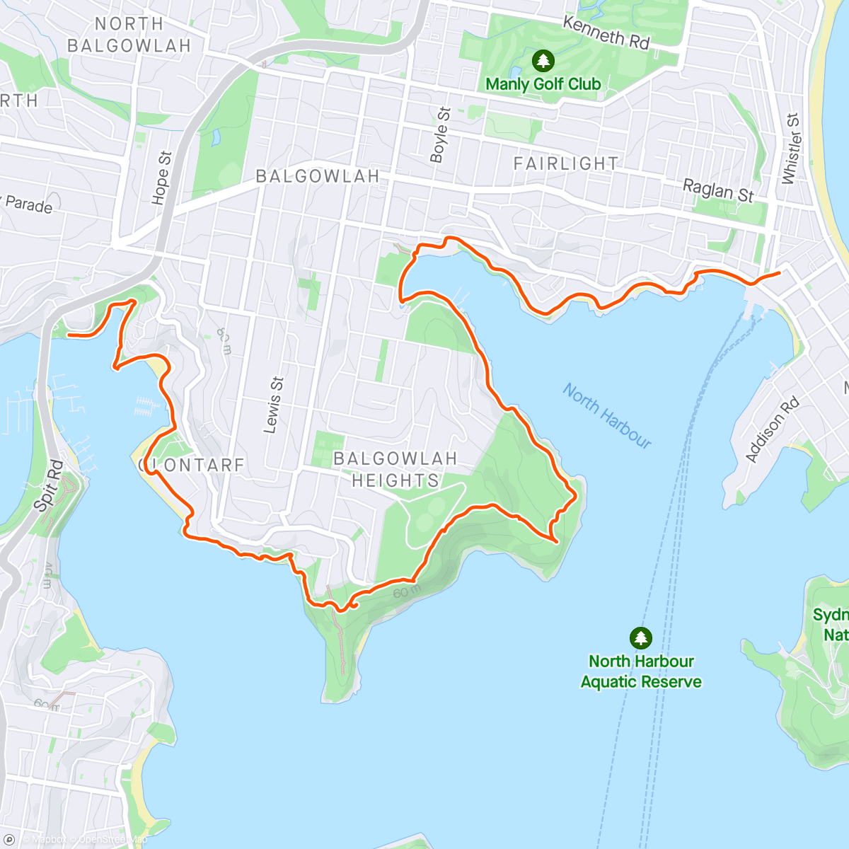 Map of the activity, Spit to Manly with Fin