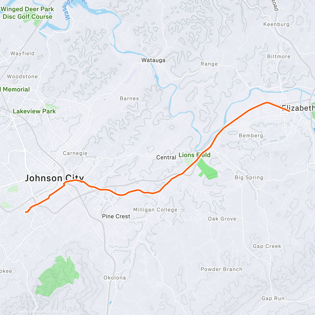 Map of the activity, Morning Tweetsie Trail Walk