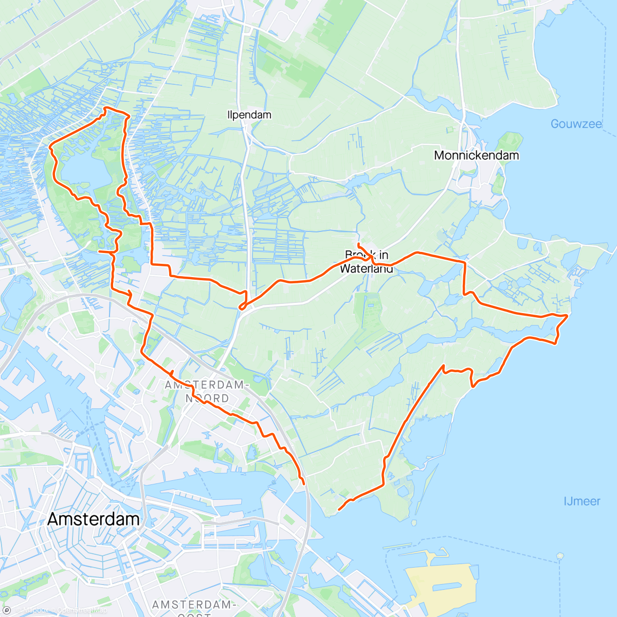 Map of the activity, Gravel around Broek en Waterland