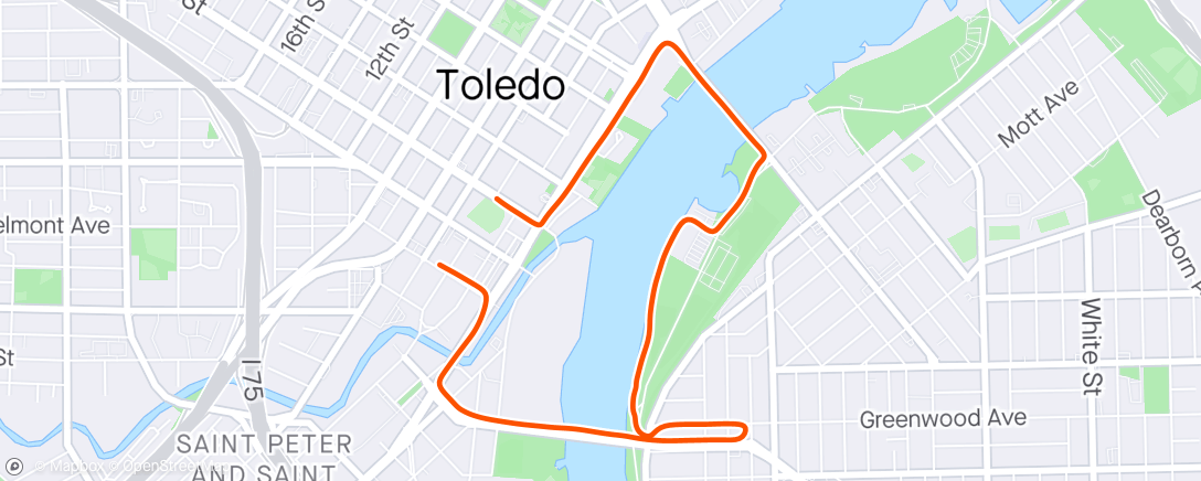 Map of the activity, Runch in downtown Toledo #GoHens!