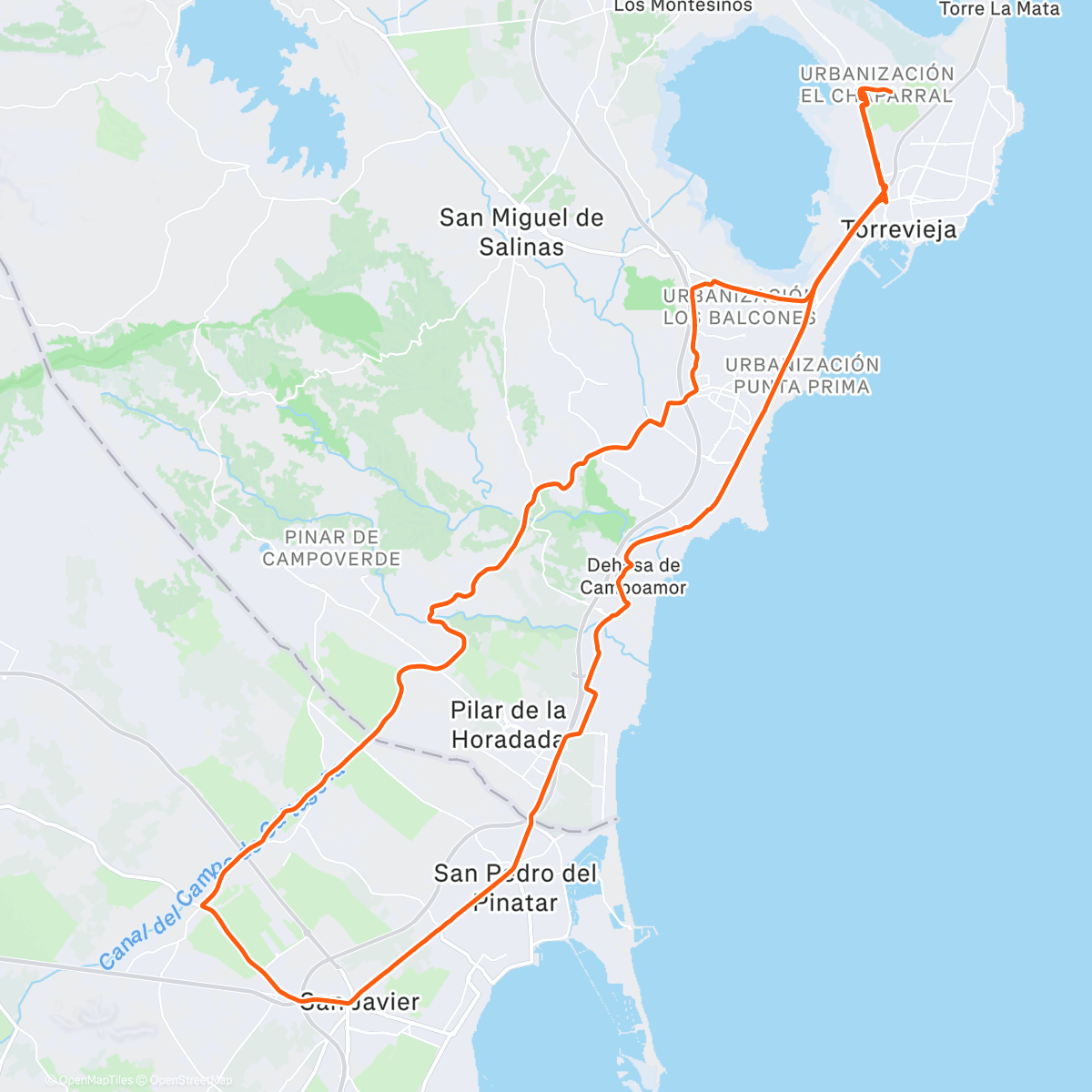 Map of the activity, Bicicleta al anochecer