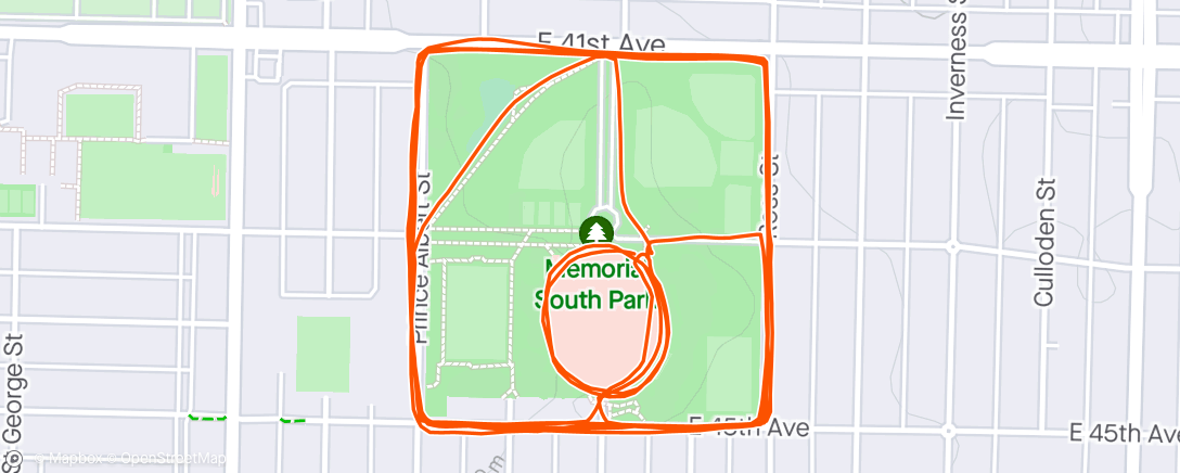 Map of the activity, FSRC Track Tuesday, 3 x 1600 w 400 recovery