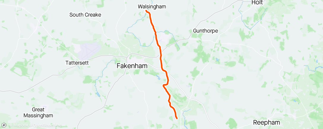 Map of the activity, 2nd day in Norfolk, to Walsingham for next railway.