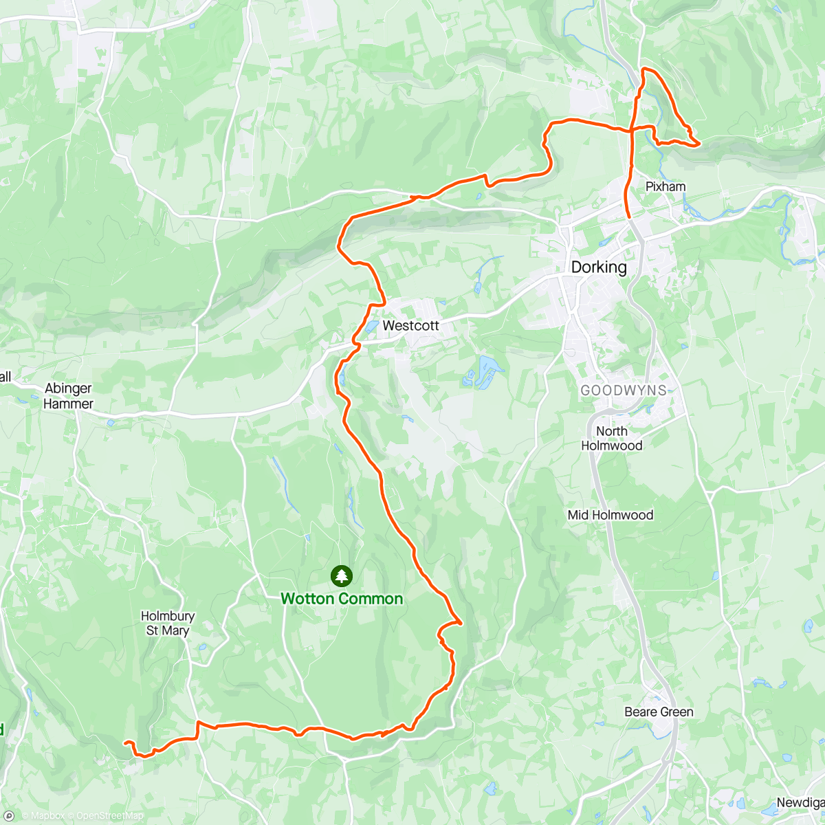 Map of the activity, Surrey 3 Peaks: Box Hill, Leith Hill and Holmbury Hill