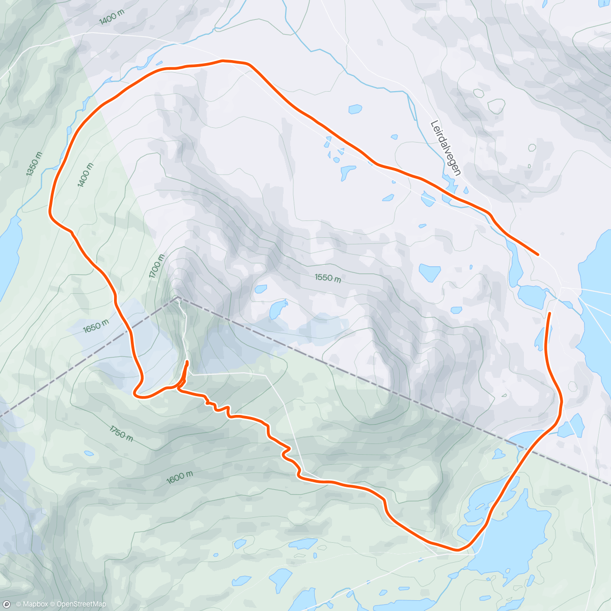 Map of the activity, Stetind fra Leirvassbu