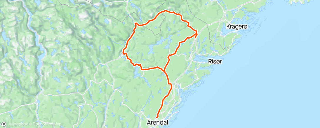 Map of the activity, Langtur med ACC. Åmli - Felle - Brokelandsheia - Arendal 🚴‍♂️🚴‍♂️🚴‍♂️