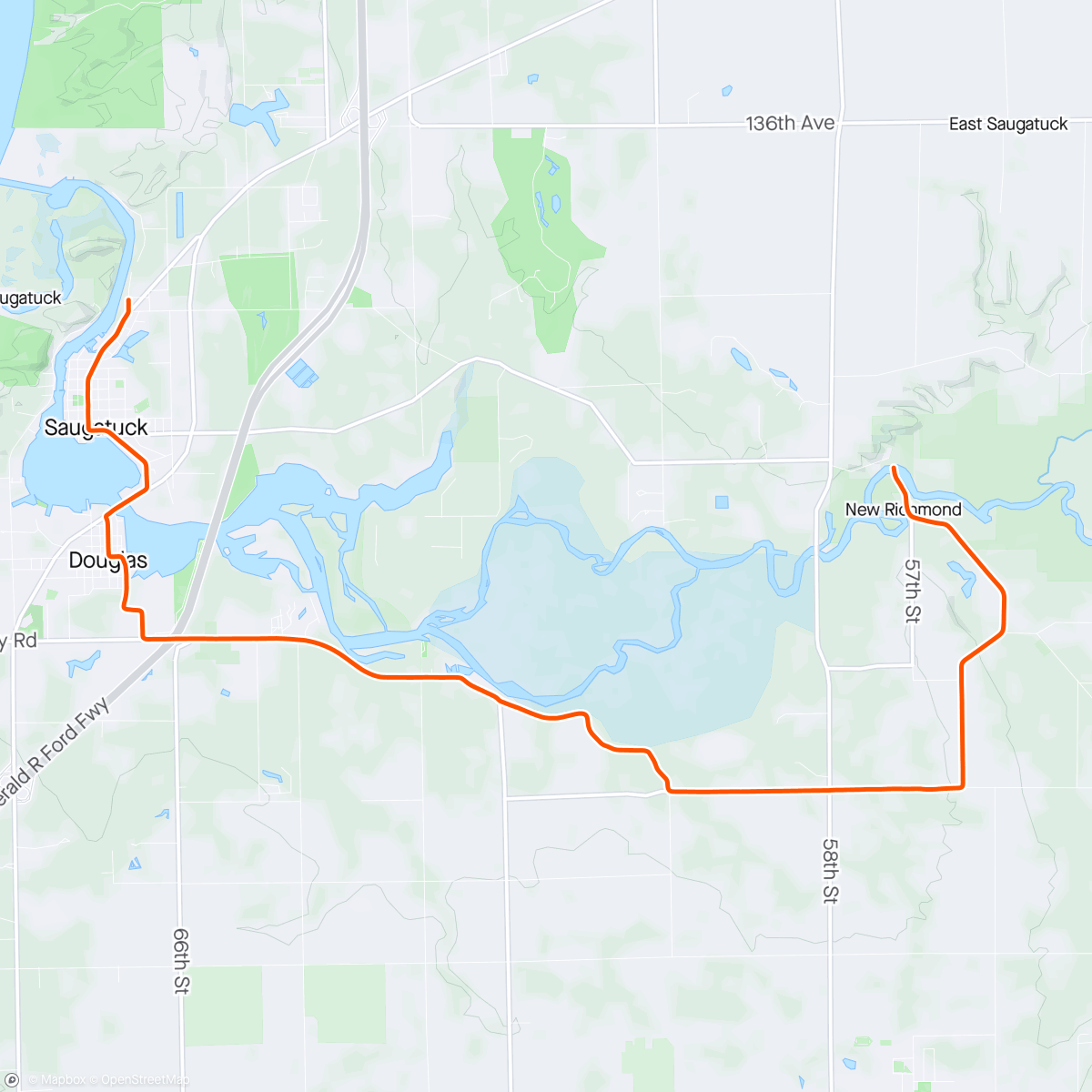 Map of the activity, Ride back to car