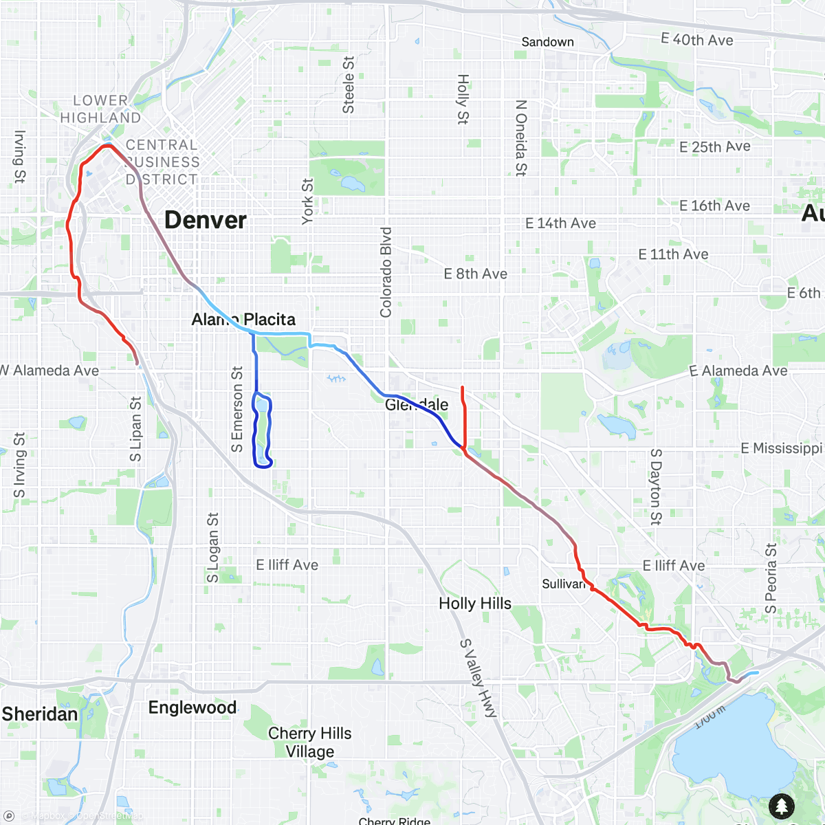 Map of the activity, EZ2 Soloing CCSP Dam > Confluence > Wash Park Round Offs