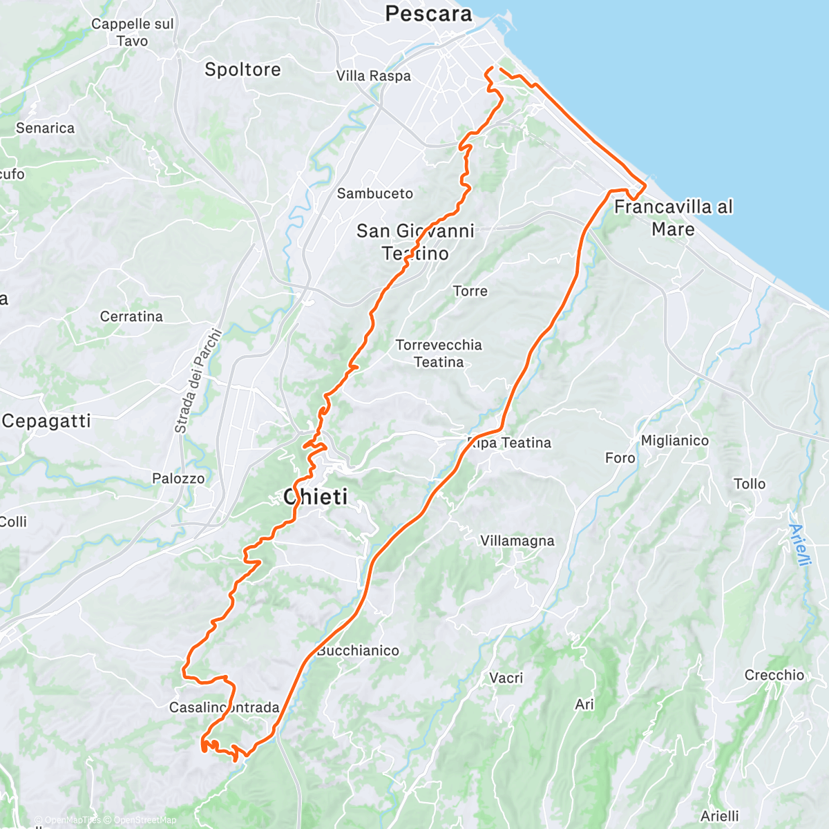 Map of the activity, Pedalata pomeridiana