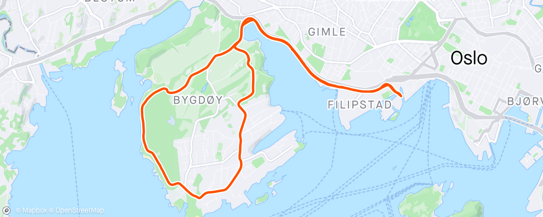 Map of the activity, 5 x 6 rundt Bygdøy