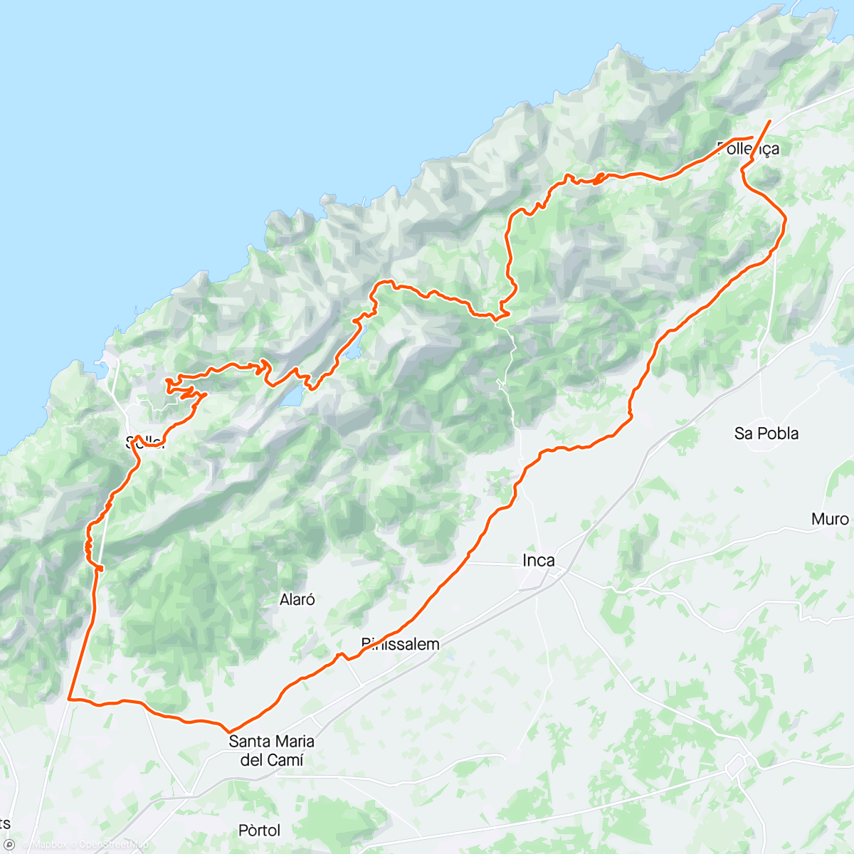 Map of the activity, Majorca Day 2: Exhausting ride to Furnalutz via Col de Femina and Tunnel de Munaber. Back via Col de Soller. Chickened out of doing Orient and Honneur.