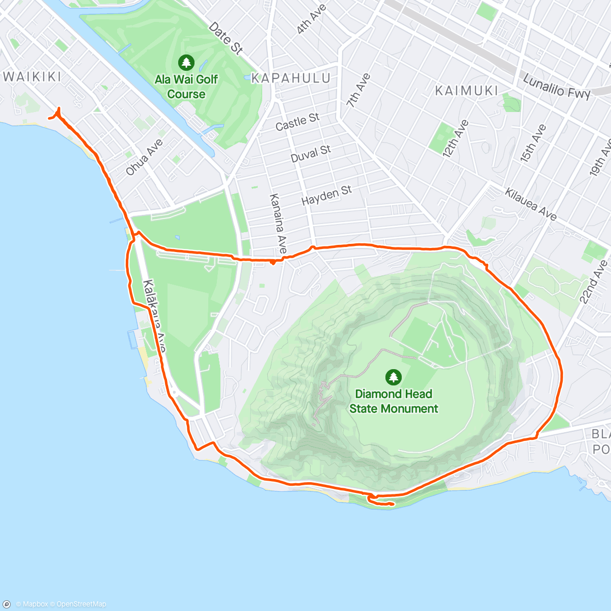 Map of the activity, Walk around Waikiki and Diamond Head