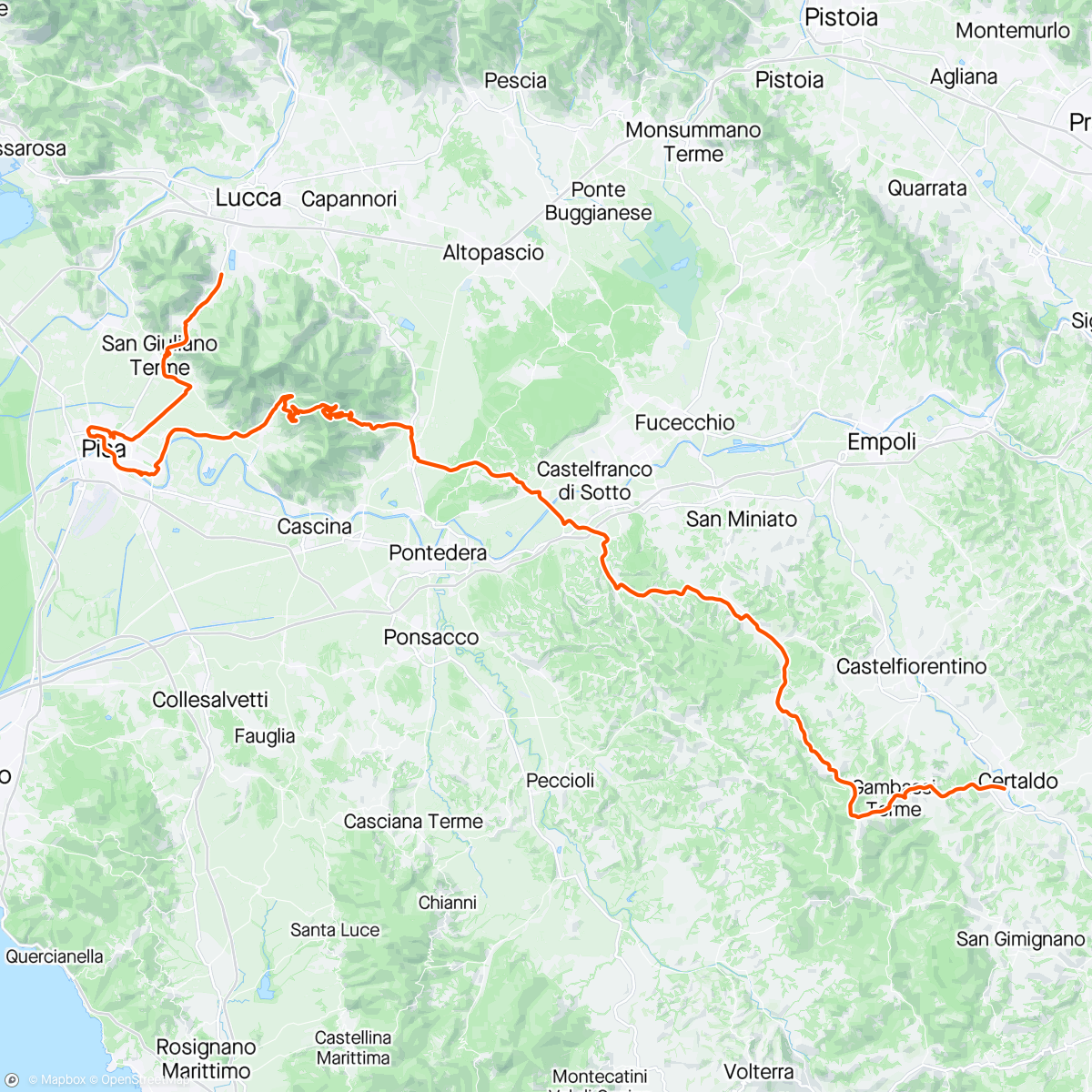 Map of the activity, From Lucca into the heart of Tuscany.