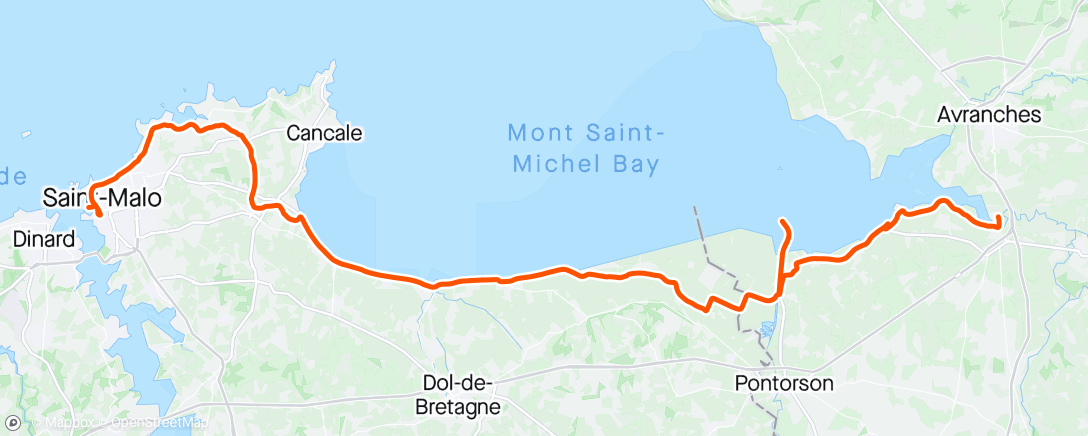 Karte der Aktivität „Tour de Normandy Day 2 St Malo to Pontabault”