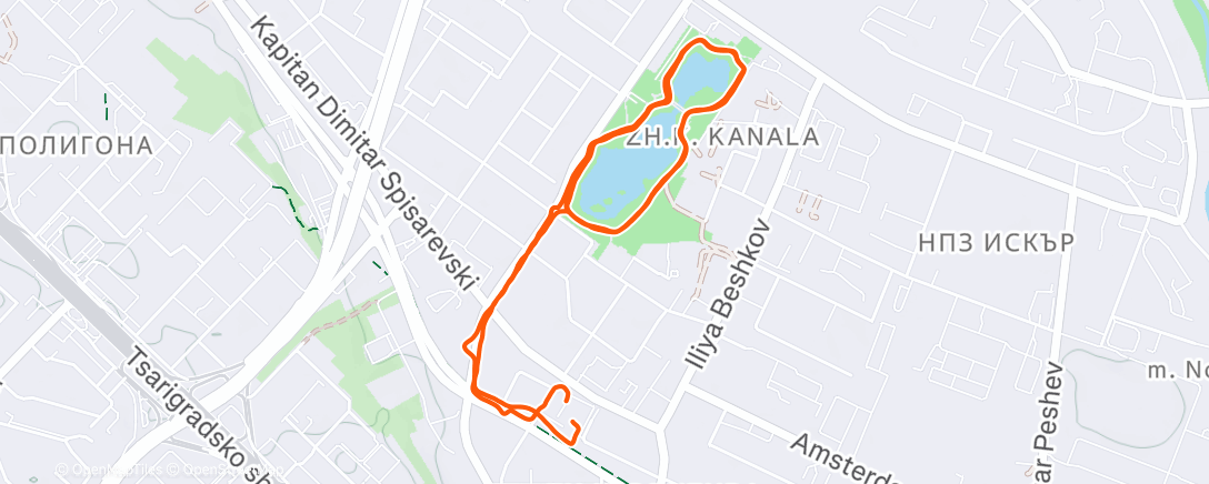 Map of the activity, Wednesday Druzhba Lake run