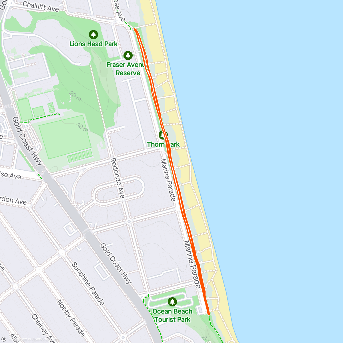 Map of the activity, Morning Run +1.4km = 10km