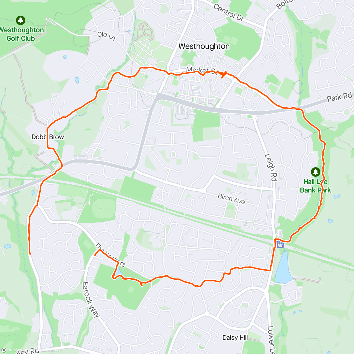 Mapa de la actividad (A walk into Westhoughton for a haircut and lunch.)