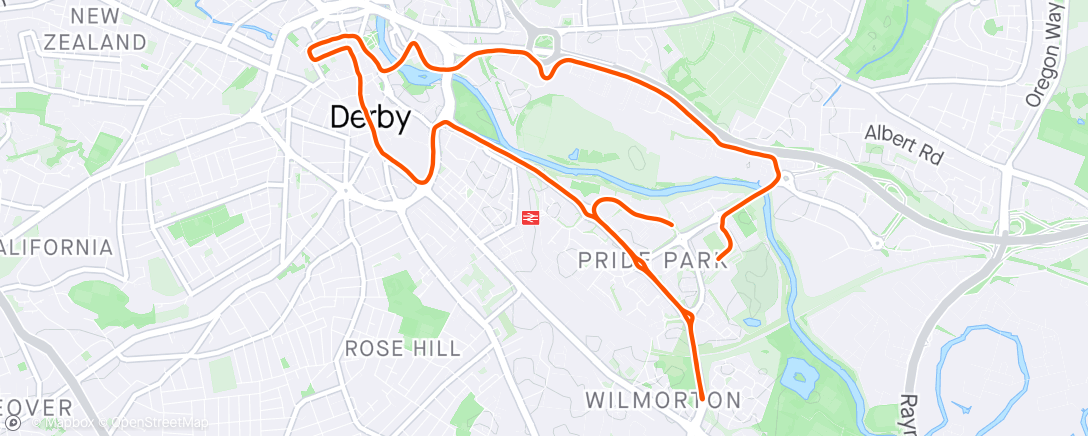 Map of the activity, Derby 10km and a PB 41:24 🤗😅😊