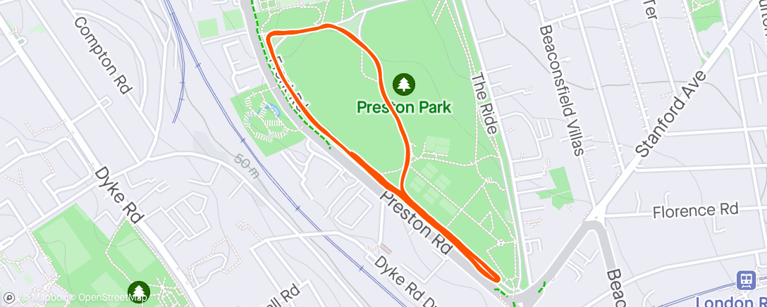 Map of the activity, Parkrun #230 Preston Park